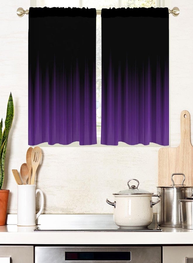 AAtter Purple and Black Window Curtain for Kitchen Abstract Ombre Striped Simple Art Gothic Small Short Home Living Room Bedroom Bathroom Drapes Treatment Tiers Fabric 1 Pair, 27.5" W x 39" L, Modern - Image 1